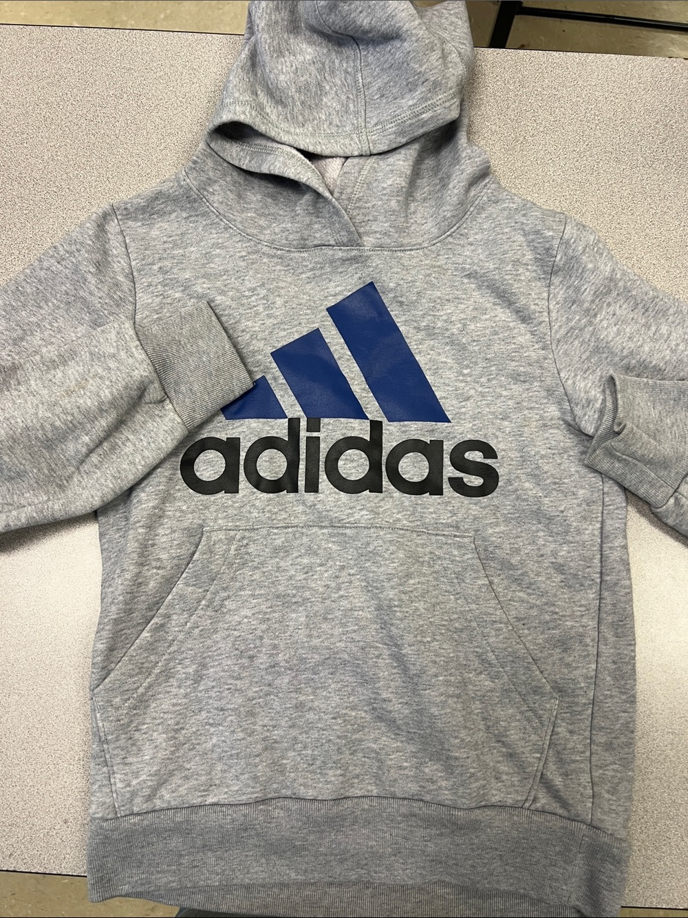 adidas Gray Heather Hoodie with Blue Logo